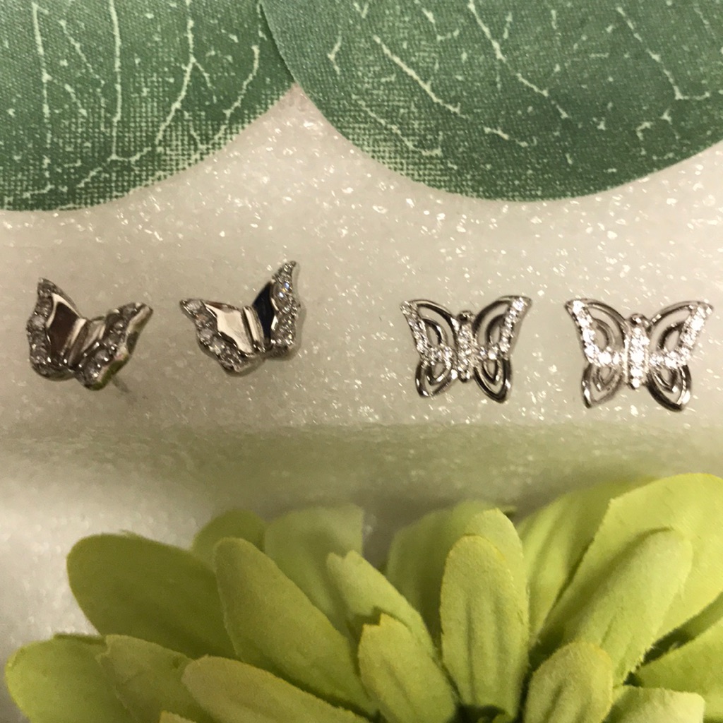 Butterfly Silver Earrings With Diamond Stainless Steel Set Of 2 Sets